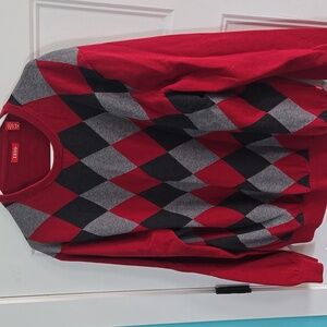 Men's Izod sweater sz XL red, light and dark gray 100% cotton GUC